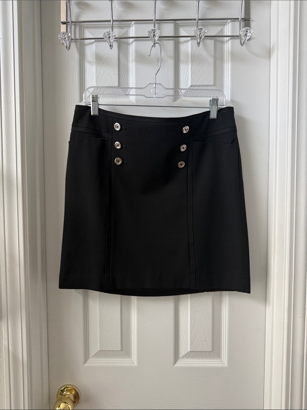 White House Black Market Black Mini Skirt with Silver Buttons